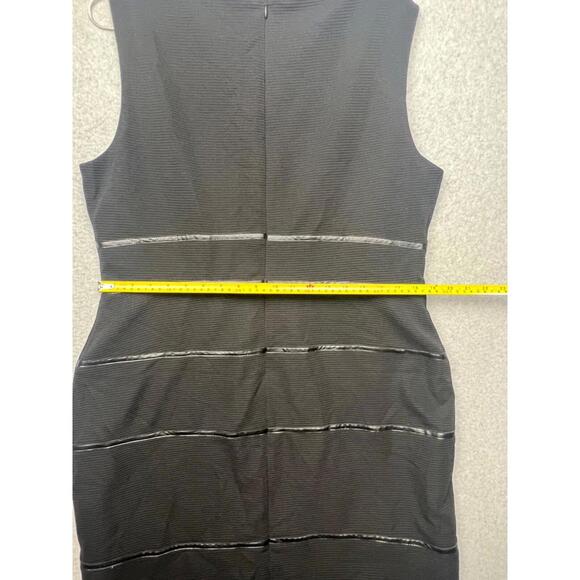Kasper Ribbed Knit Sheath Dress Womens Plus 18 Faux Leather Stripe Sleeveless - Picture 10 of 12